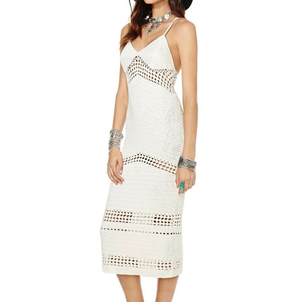 Nasty Gal Islander Crochet Midi Dress Ivory